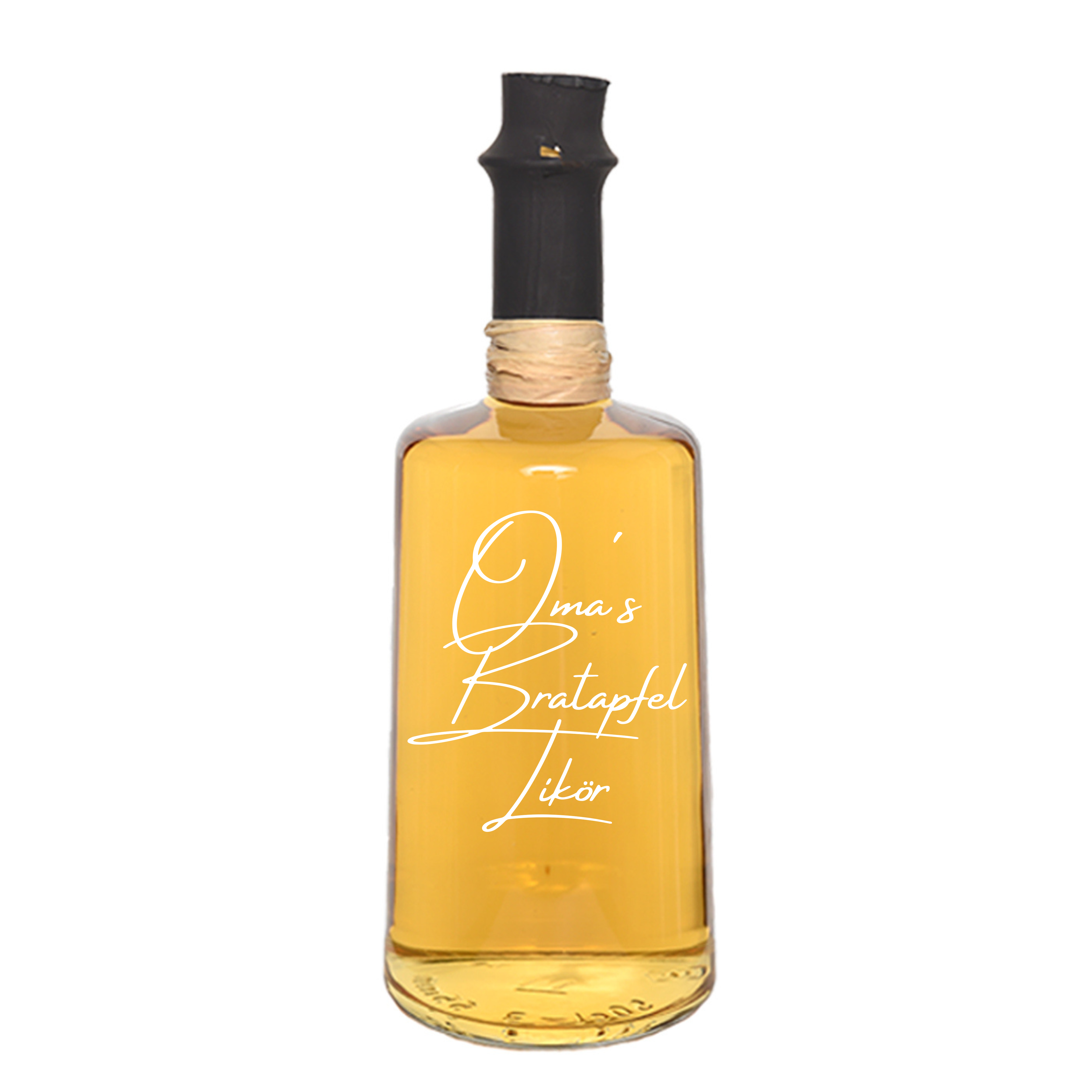 Glasflasche gefüllt mit Omas Bratapfel Likör von der Marke Weihnachtslikör & Co
